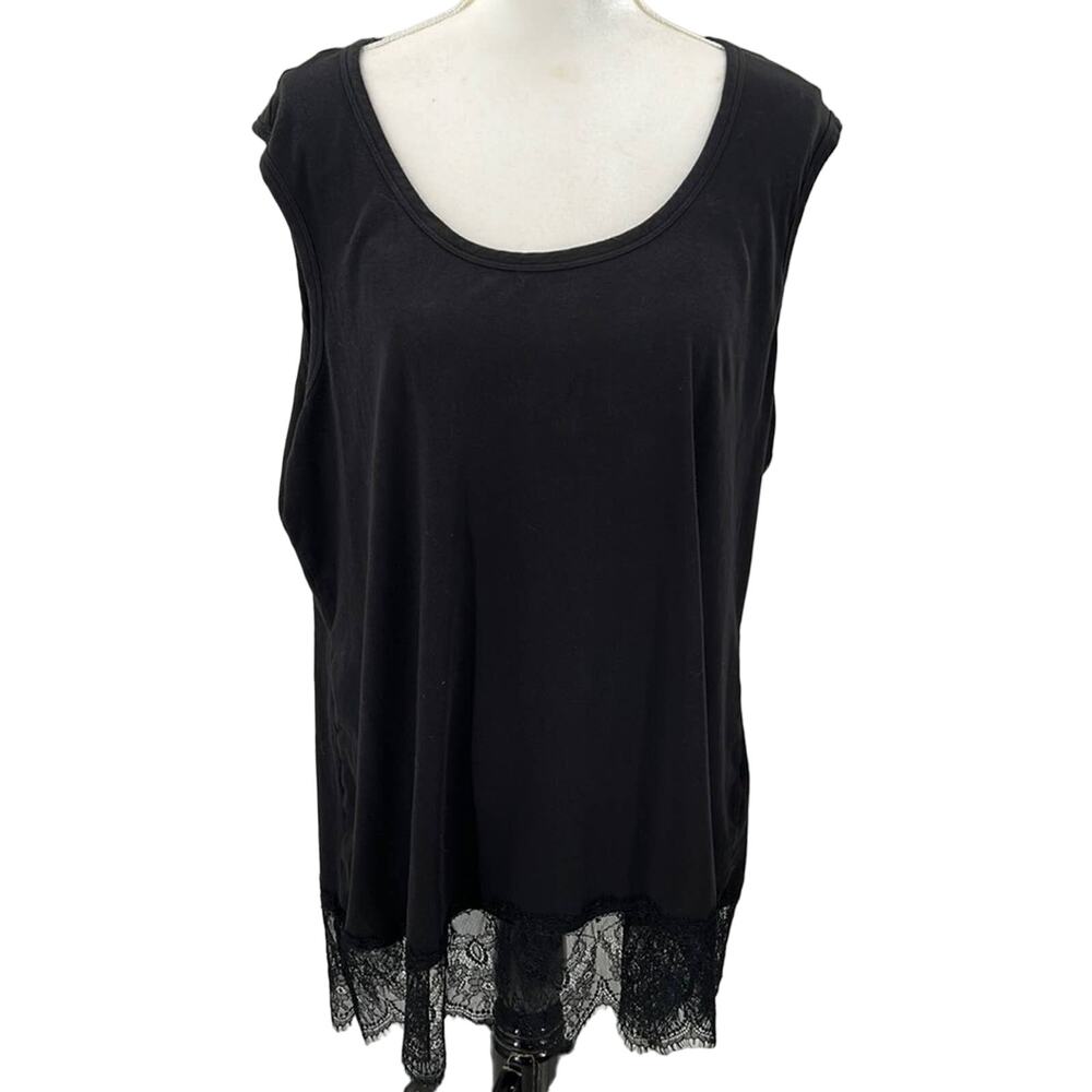Soft Surroundings Madame Lace Women's Black Sleeveless Plus Size Tee Shirt 3X